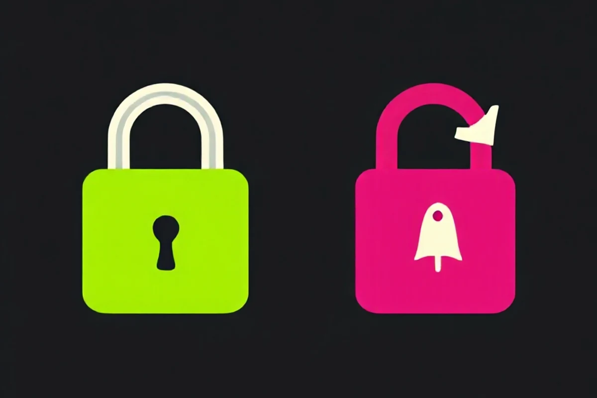 Illustration comparing a locked, secured liquidity pool against an unlocked one vulnerable to a rug pull