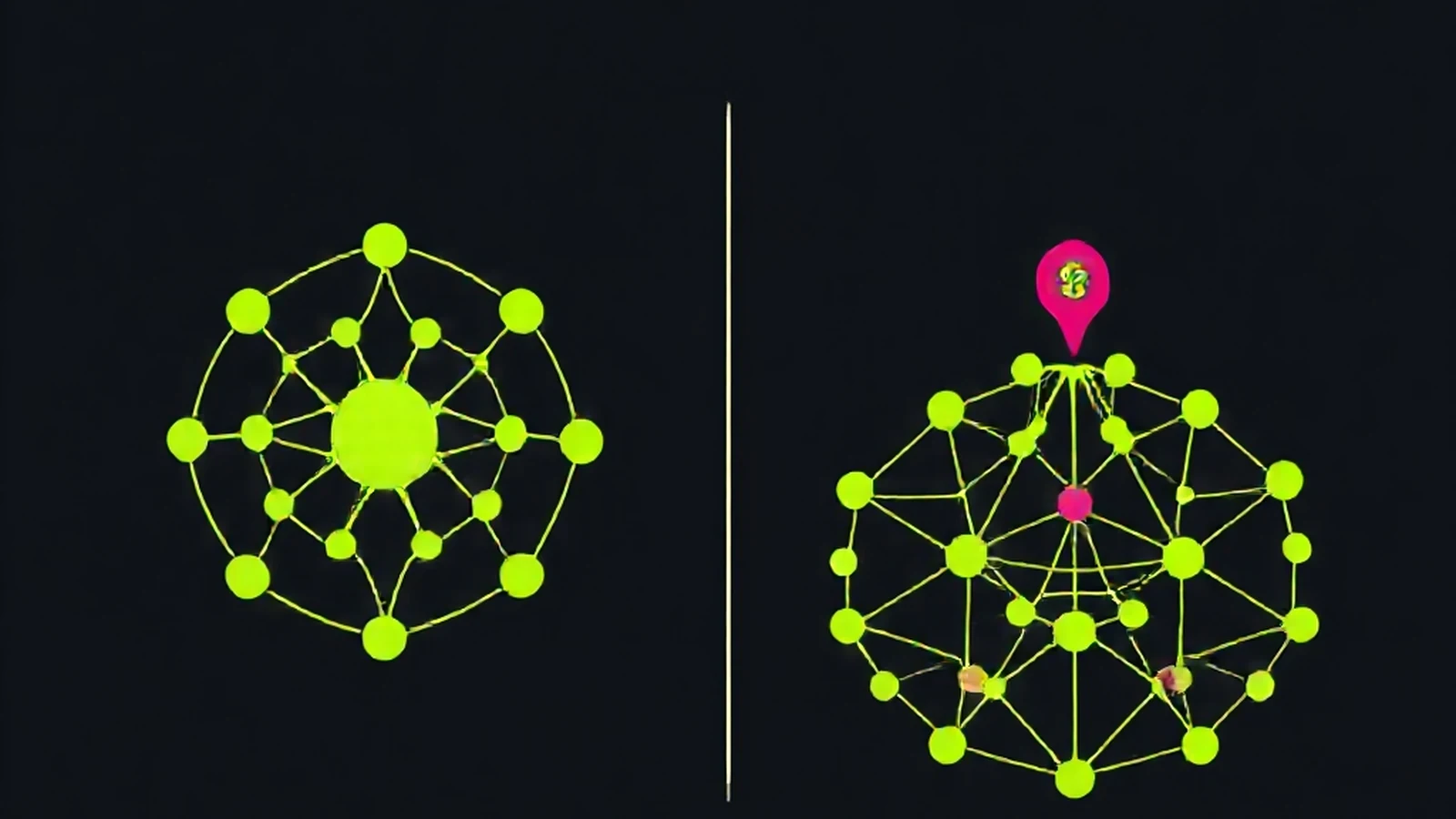 Editorial illustration showing an independent blockchain coin beside a token deployed on top of a larger existing chain